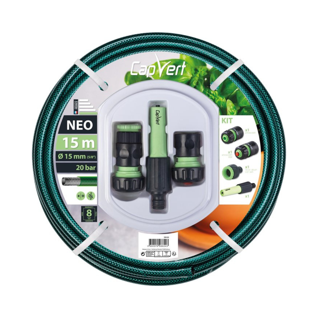 Kit tuyau d'arrosage complet vert - 25 M - diam 16mm + Support tuyau vert