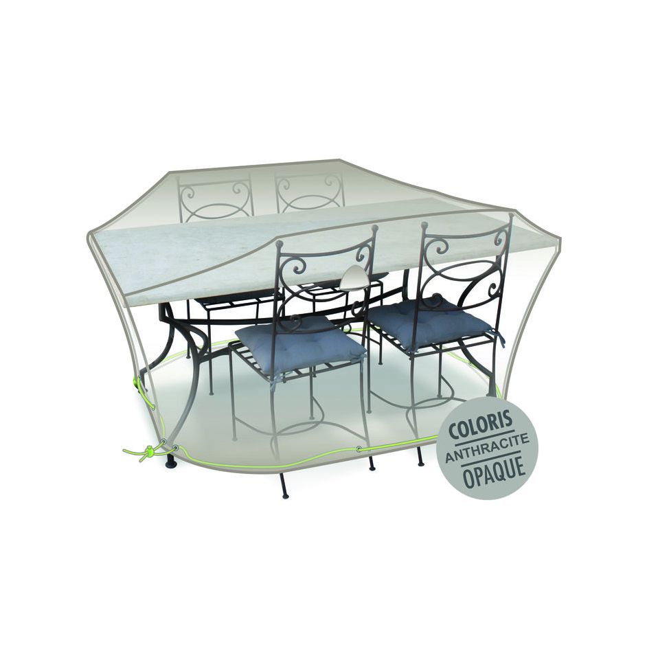 Housse de protection de mobilier - Table rectangulaire + chaises 4-6 personnes - Cover'air - Jardiline - L. 190 cm - l. 120 cm - H. 70 cm
