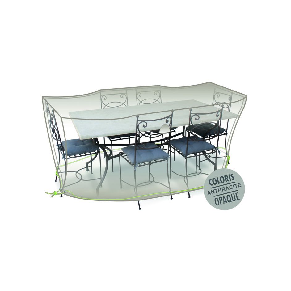 Housse de protection de mobilier - Table rectangulaire + chaises 6-8 personnes - Cover'air - Jardiline - L. 240 cm - l. 130 cm - H. 70 cm