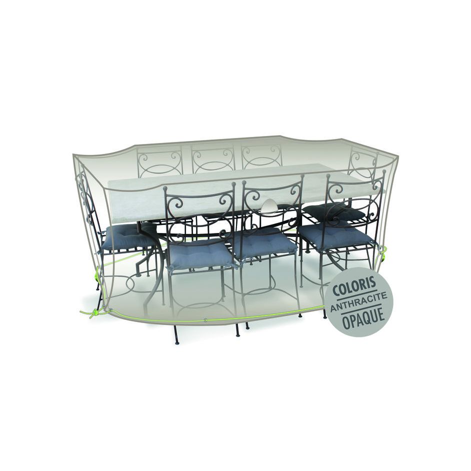 Housse de protection de mobilier - Table rectangulaire + chaises 8-10 personnes - Cover'air - Jardiline - L. 290 cm - l. 130 cm - H. 70 cm