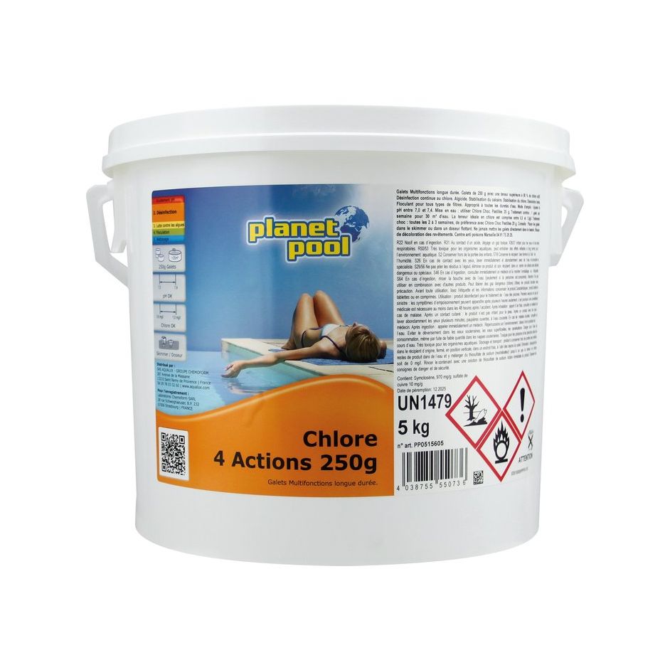 Chlore multi-action Planet Pool - Galets 250 g - 5 kg