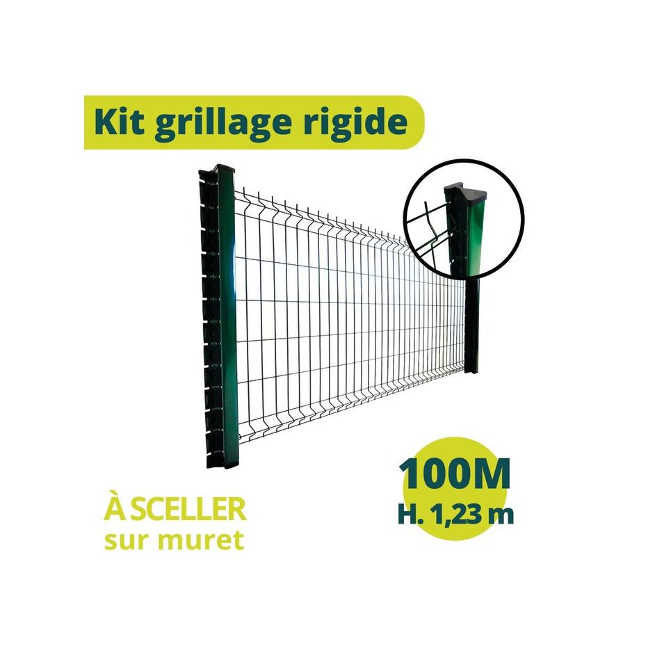 Kit grillage rigide à sceller - Filiac - L. 100 m - H. 1.23 m - Vert