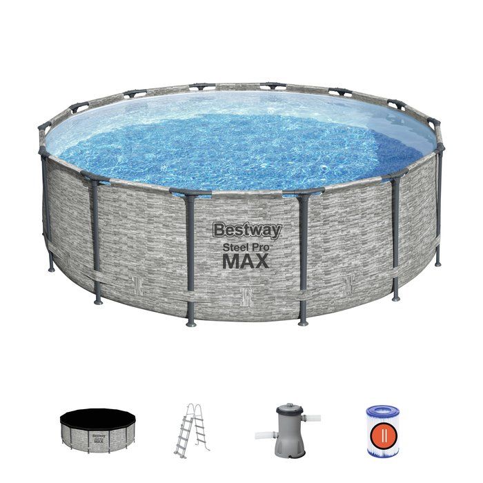 Piscine tubulaire ronde Steel Pro Max Bestway - Décor pierre