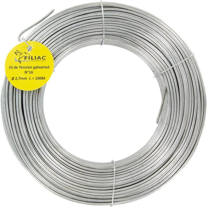 Fil de tension galvanisé n°16 - Filiac - L. 100 m - Ø 2,7 mm