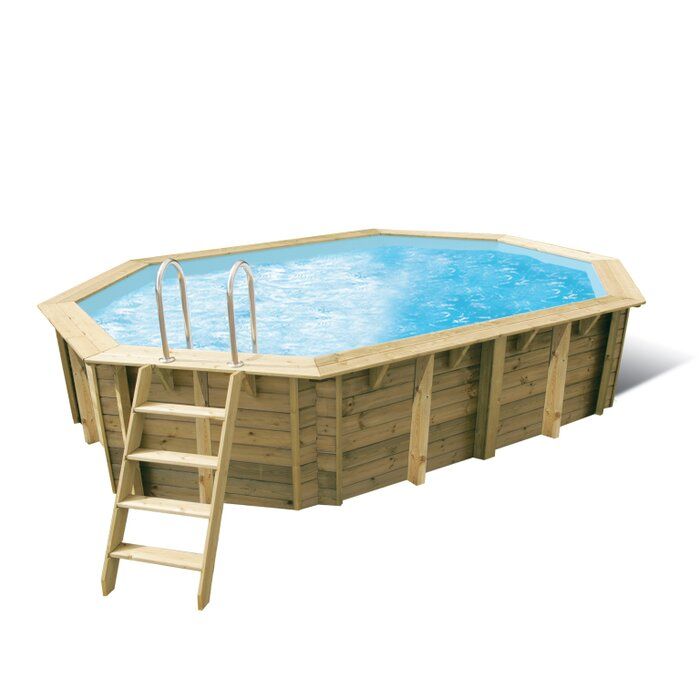Piscine bois ovale Azura 4,90 x 3,55 x H. 1,30 m - Liner bleu