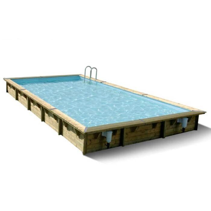Piscine bois rectangulaire Linéa 8,00 x 5,00 x H. 1,40 m - Liner bleu