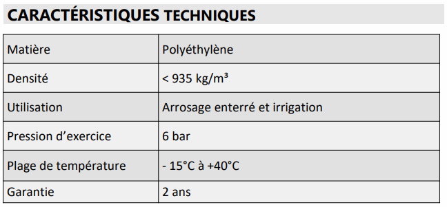 Capvert caractéristiques techniques tuyau densité 6 bar Capvert caractéristiques techniques tuyau densité 6 bar