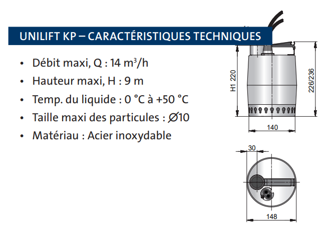 Gamme 2 pompe submersible portative multi-usages - KP250.AV1 Gamme 2 pompe submersible portative multi-usages - KP250.AV1