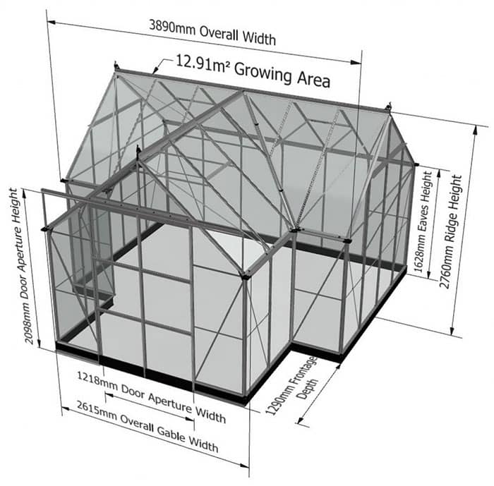 Dimension de la serre Garden Room Halls avec structure en aluminium