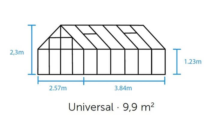 Dimension de la serre Universal Halls avec structure en aluminium