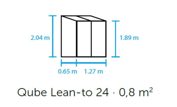 Dimensions de la serre Qube Lean-to Halls avec structure en aluminium noir