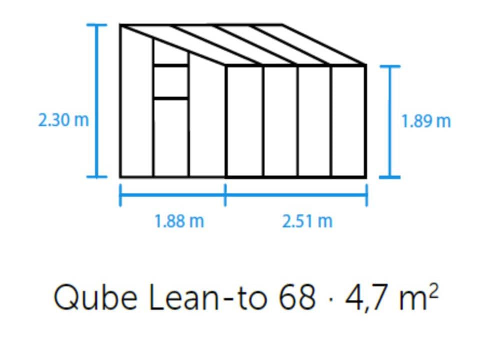 Dimension de la serre Qube Lean-to Halls avec structure en aluminium noir