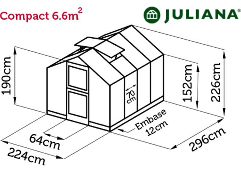 Dimensions de la serre Compact Juliana avec structure en aluminium laqué noir
