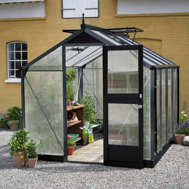 Serre de jardin en polycarbonate Compact Juliana 6,6 m² avec une structure en aluminium de couleur anthracite noir