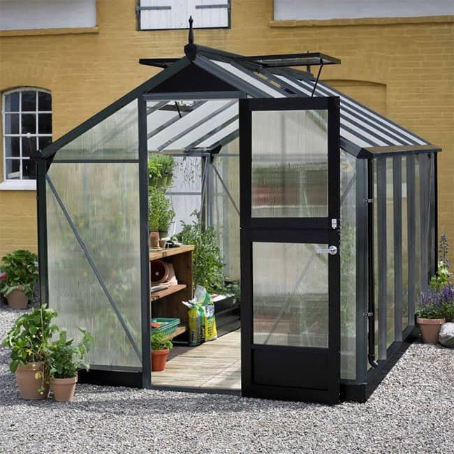 Serre de jardin en polycarbonate Compact Juliana 8,2 m² avec une structure en aluminium de couleur anthracite noir