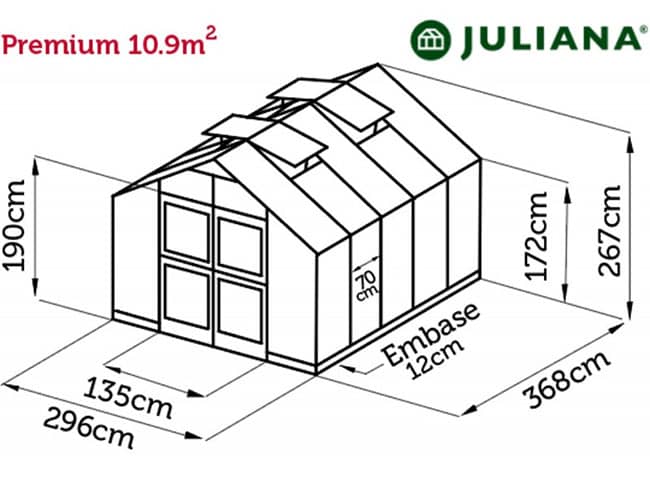 Dimensions de la serre Premium Juliana avec structure en aluminium bicolore