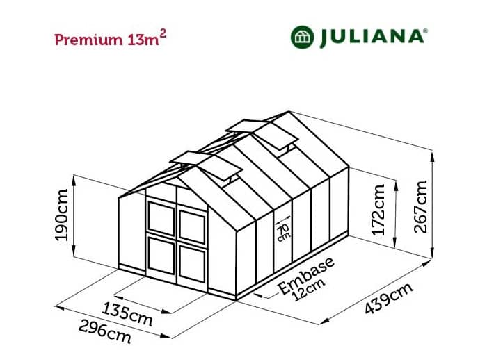 Dimensions de la serre Premium Juliana avec structure en aluminium bicolore