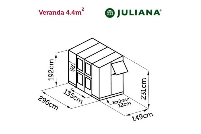 Dimensions de la serre Veranda Juliana avec structure en aluminium bicolore