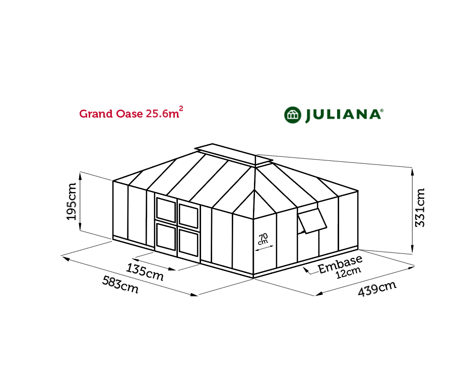 Dimension de la serre Grand Oase Juliana avec structure en aluminium bicolore